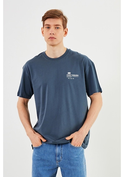 Leo Erkek Oversize Tshirt %100 Pamuk Bisiklet Yaka Baskı Detaylı Basic Tişört Mtlce78 Füme