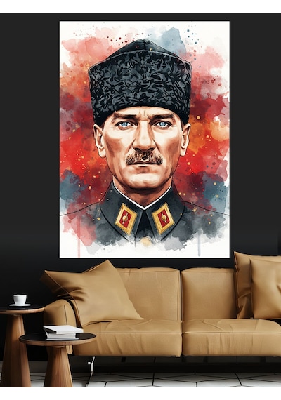 Karizma Tablo Kalpaklı Atatürk Portre Dekoratif Kanvas - Mdf Ahşap Tablo