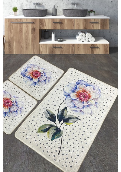 Jade Banyo Halısı Djt 3 Lü Set Banyo Halısı Paspas Yıkanabilir Kaymaz Çok Renkli