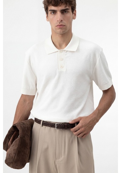 Antioch Dokulu Polo Yaka Triko Erkek T-shirt Ekru