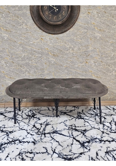 Zafir Ufo Oturak Bench - Siyah Boyalı Telli Ayak - Oturak - Bench - Puf - Yatak Ucu Pufu Kahverengi