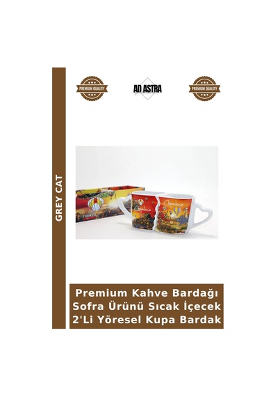 Premium Kahve Bardağı Sofra Ürünü Sıcak İçecek 2'li Yöresel Kupa Bardak Çok Renkli