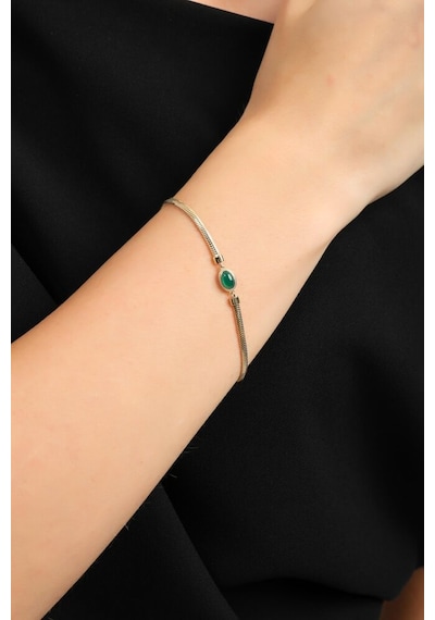 Balık Sırtı Bileklik Green Opal Taşlı 17+3 Cm En 3 Mm T14463 Renkli