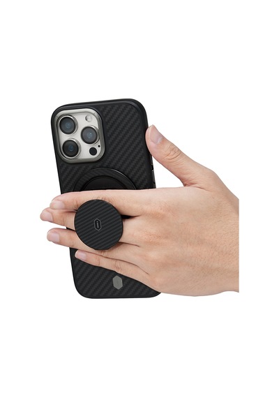 Wiwu Warriors Serisi Aramid Fiber 360 Derece Dönebilen Magnetik Ring Stand Telefon Tutucu Siyah Siyah