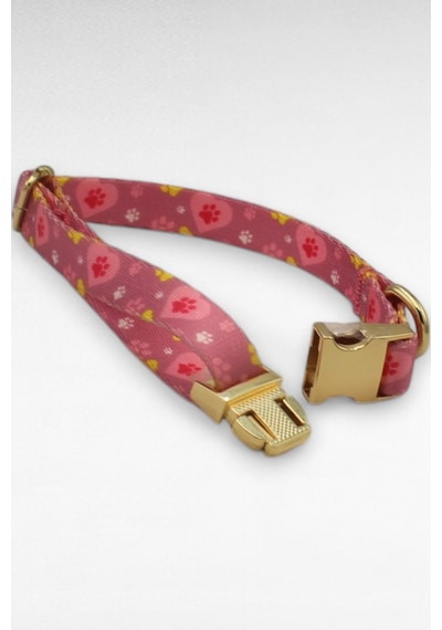 Caramelos İsimli Köpek Tasması, Yavru Köpek Tasması, Küçük Irk Köpek Tasması, Metal Kilit, 1,5 Cm Fuşya