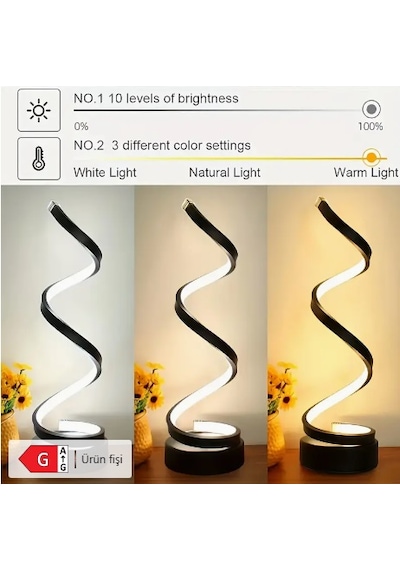 Spiral Led Masa Lambası / Gece Lambası Beyaz - Siyah