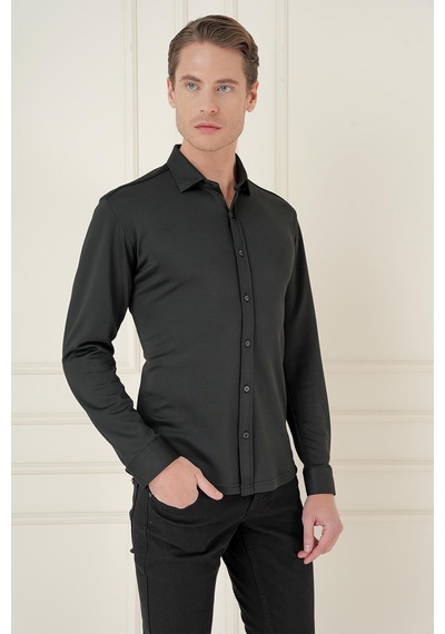 Efor G 1580 Slim Fit Siyah Klasik Gömlek Siyah