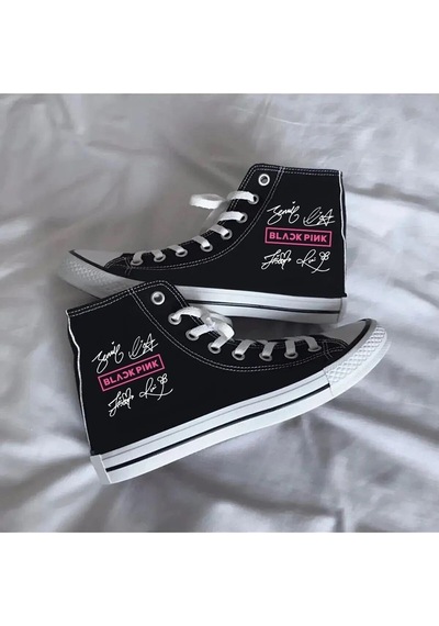 Günlük Keten Bilekli Black Pink Baskılı Siyah Uzun Sneaker Canvas Spor Ayakkabı Blackpink Siyah Günlük Keten Bilekli Black Pink Baskılı Siyah Uzun Sneaker Canvas Spor Ayakkabı Blackpink Siyah