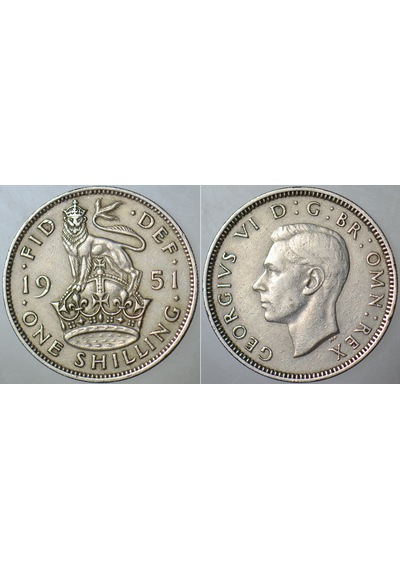 Birleşik Krallık 1 Şilin 1951. Kral 6. George Kraliçe Iı. Elizabeth'in Babası . İngiltere. 23,5 Mm.