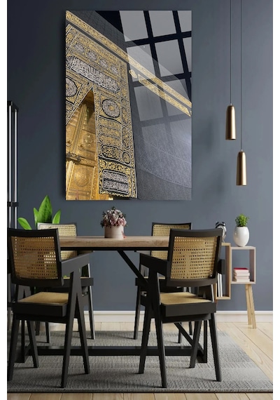 Mekke Kabe Kapısı Dini İslami Kırılmaz Lüks Cam Tablo Ev, İş Yeri, Ofis Hediyesi