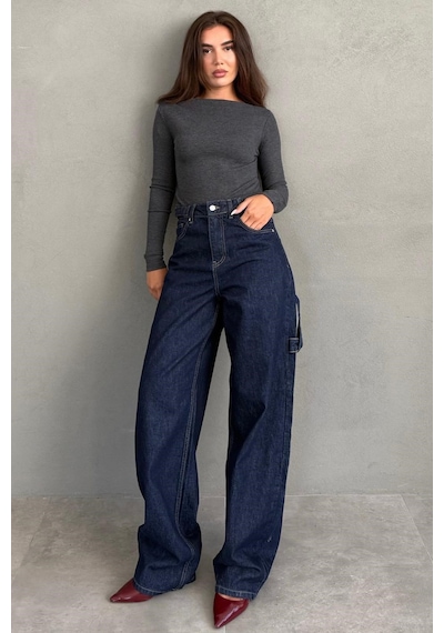 Koyu Lacivert Kargo Kemer Detaylı Baggy Kadın Jean Mg2874 Koyu Lacivert Kargo Kemer Detaylı Baggy Kadın Jean Mg2874