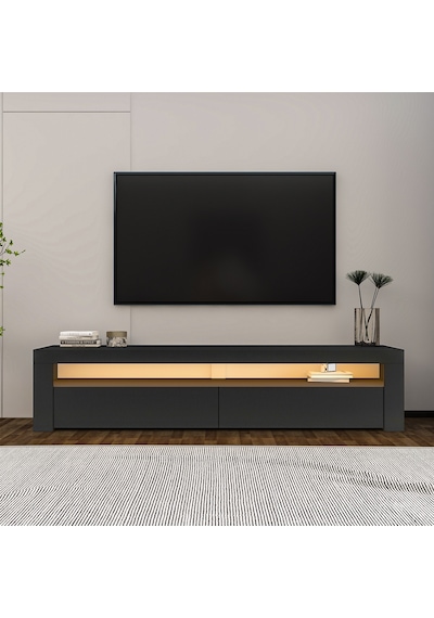 Batı Led Işıklı 2 Kapaklı Tv Sehpası 150 Cm Minimal Tasarım Antrasit