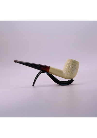 El Oyması Lületaşı Pipo 9mm Filtre Uyumlu Nokta Desenli Blok Meerschaum Klasik Model