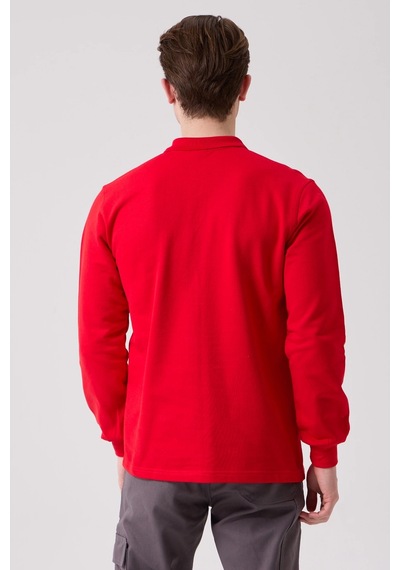 Galanthus Polo Sweat Uzun Kollu Pamuklu Sweatshirt İş Ve Günlük Kullanım İçin Kırmızı