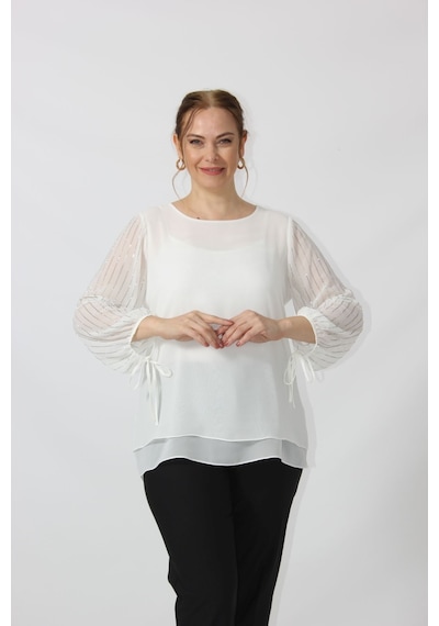Moda Berray 3243 Kolu Taş Baskılı Şık Bluz Beyaz