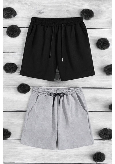 Uyguntarz 2'li Paket Unisex Pamuklu Rahat Penye Şort Antrasit