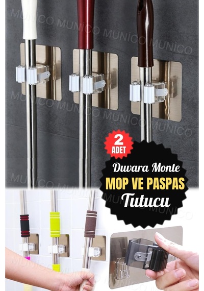 2 Adet Çok Fonksiyonlu Stand Kanca Paspas Tutucu Duvara Monte Mutfak Banyo Vantuz Organizer Beyaz Diğer