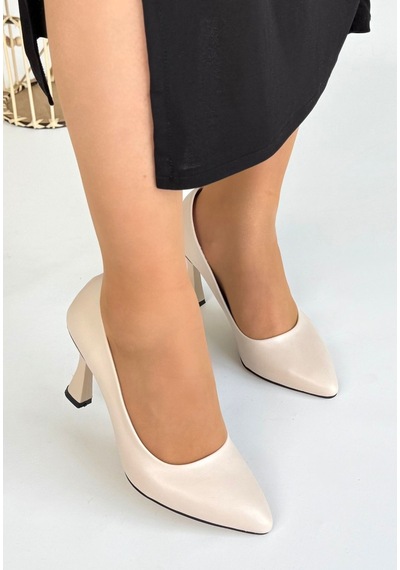 Dmr Elegance Ulba Bej Cilt Stiletto Ayakkabı Renkli