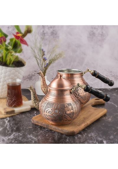 Dmt Copper Gaziantep Bakır Çaydanlık Takımı Ağır El İşlemeli Tuğra Modeli