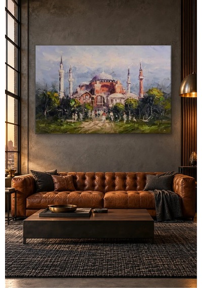 Fida Yağlı Boya Ayasofya Ve Bahçesinde Yürüyenler Canvas Tablo Çok Renkli