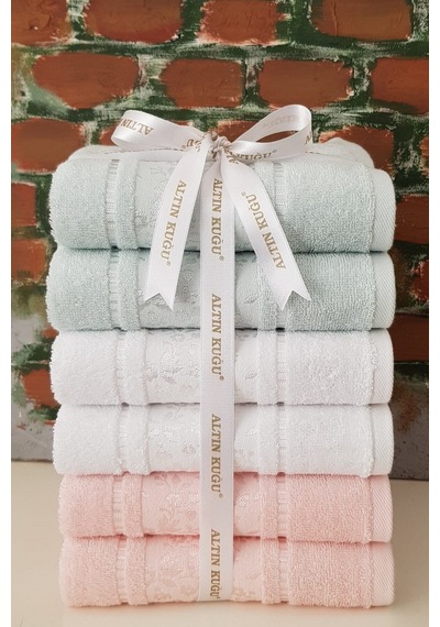Camellia Havlu 6 Adet- Beyaz Pembe Mint Çok Renkli