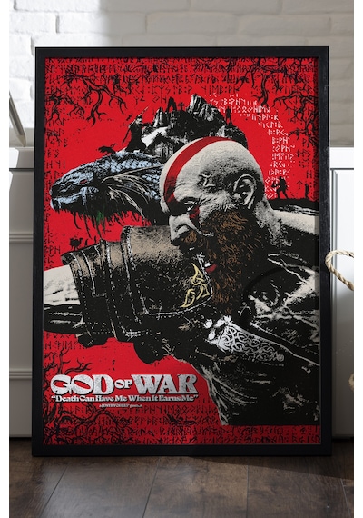 God Of War Siyah Ahşap Çerçeveli Poster, Dekoratif Oyun Duvar Tablosu