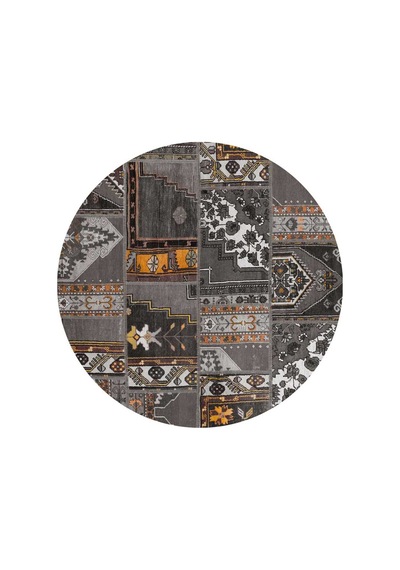 Patchwork Desenli Yıkanabilir Pamuk Taban Dijital Baskılı Yuvarlak Halı Antrasit