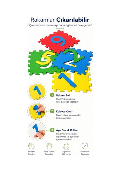 9 Parça Büyük Boy Eva Sayılı Puzzle Oyun Matı Rakamlı Çocuk Yer Matı Renkli Zemin Karosu