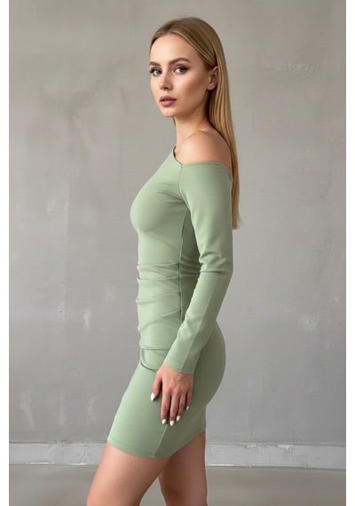 Zedefx Kadın Tek Omuz Bodycon Elbise Yeşil