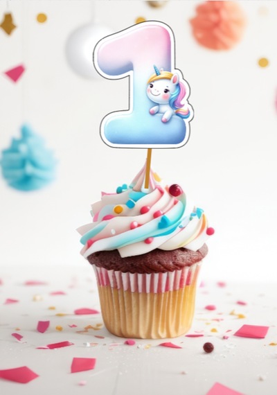 15 Adet Unicorn Konsept One 1 Yaş Cupcake Kürdanı