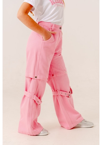 Giyicem Kız Çocuk Zincirli Kargo Keten Pantolon 2569 Pembe