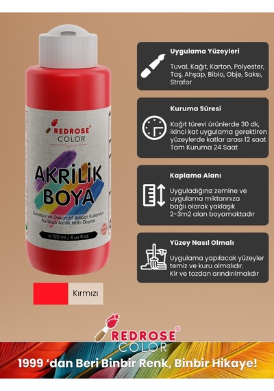Red Rose Kırmızı Akrilik Boya 120 ML