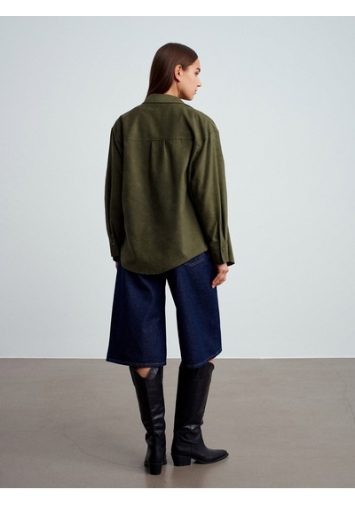 Dilvin 50532 Çıtçıtlı Süet Gömlek-çağla Çağla