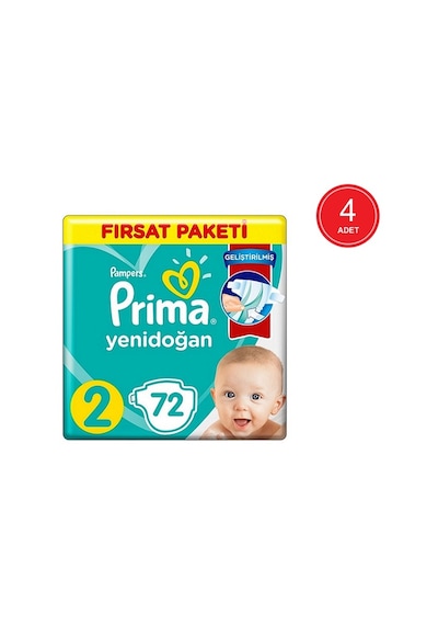 Prima Pampers Yenidoğan Fırsat Paketi Bebek Bezi 4-8 KG 2 Beden 4 x 72 Adet 4'lü
