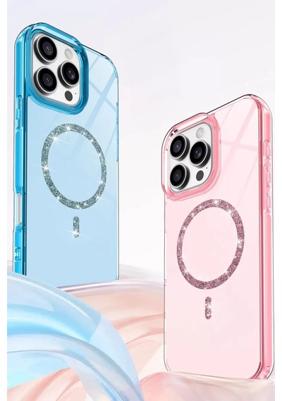 Apple iPhone Uyumlu 14 Pro Max Live Diamond Magsafe Kapak - Mavi Çok Renkli