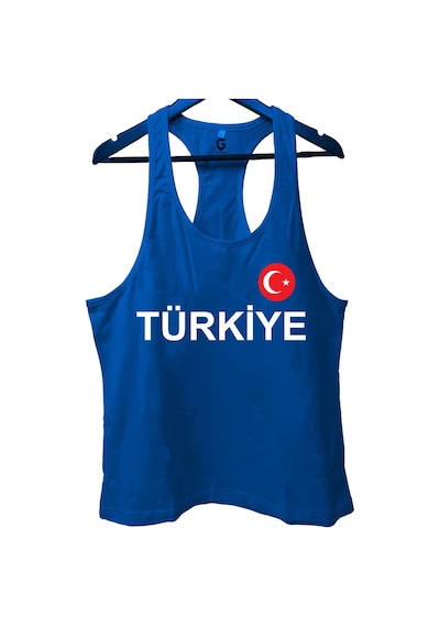 Top Glory Mavi Türkiye Baskılı Gym Fitness Tank Top Sporcu Atleti