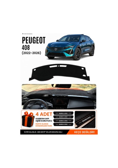 Peugeot 408 2022-2026 Uyumlu Torpido Koruma, Torpido Örtüsü, Torpido Kılıfı - Siyah - Pe033