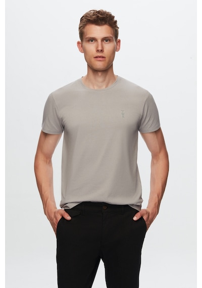 Twn Slim Fit Gri Düz Kabartma Baskılı T-shirt 4ec148551753m Gri