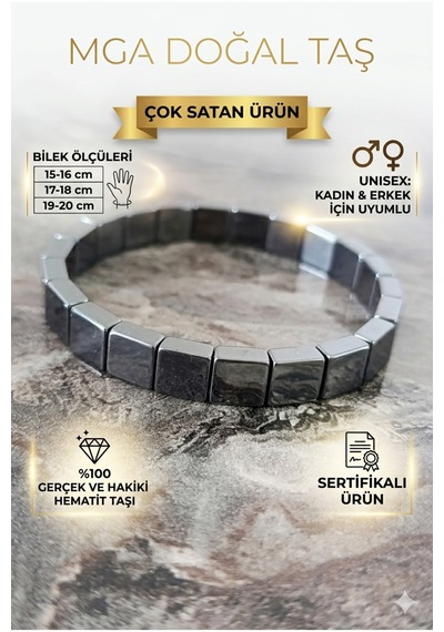 Hematit Bileklik - Hematit Taşı Bileklik - Kare Hematit Bileklik - 2026 En Bileklik Gri Gri