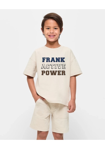 Uyguntarz Çocuk Frank Baskılı Pamuklu Tshirt Bej