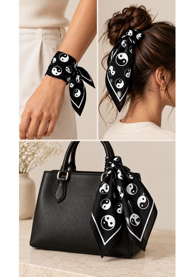 Herşeynota 12 Li Siyah Yin Yang Desenli 52x52 Cm %100 Pamuk Fular Bandana Seti Çok Renkli