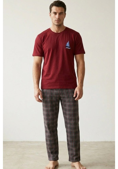 Siyah İnci Örme Kısa Kollu Pijama Takım 8006 Bordo