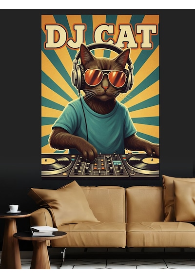 Ahşap Tablo Kulaklıklı Dj Kedi Çocuk Dekoratif Tablolar