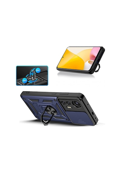 Samsung Galaxy A16 Kılıf Magnetik Standlı Sürgülü Kamera Korumalı Tpu Tank Kapak