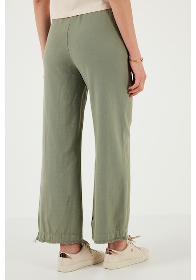 Lela Pamuklu Relaxed Fit Yüksek Bel Geniş Paça Bayan Pantolon 668Yp5275 Haki