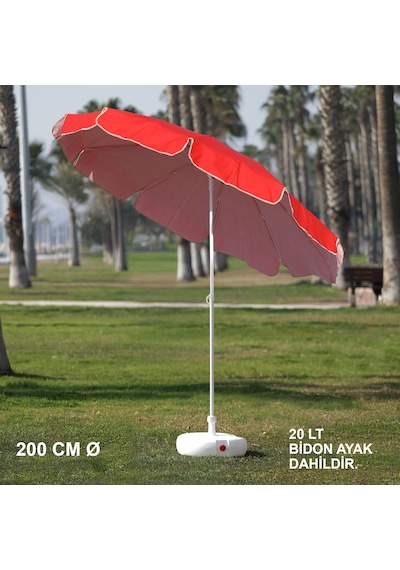 Kırmızı Plaj Şemsiyesi 200 Cm Ø Bidon Ayak Dahil