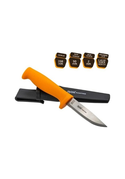 Rox Camping 0320 Bushcraft Eco Paslanmaz Çelik Kamp Bıçağı Turuncu Siyah