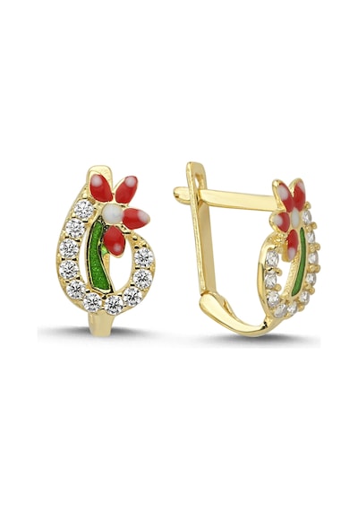 14 Ayar Taşlı Flower Tasarım Çocuk Altın Küpe Sarı