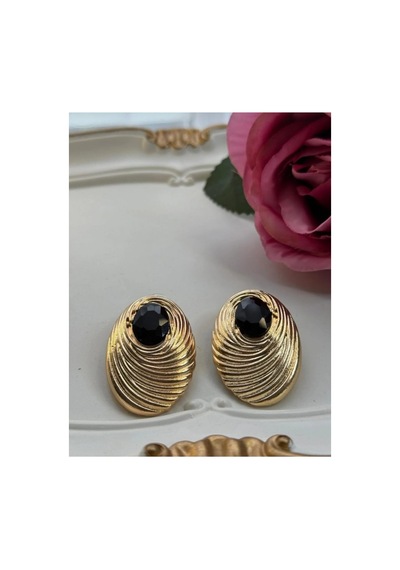 Lunarie Oval Çizgili Vintage Statement Küpe 14k Gold Spiral Altın