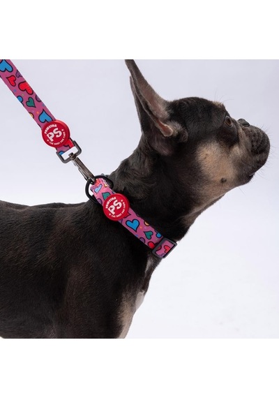 Hearts Kalp Desenli Köpek Boyun Tasması Ayarlanabilir Köpek Tasması M Size 32-48cm Boyun Aralığı Mor